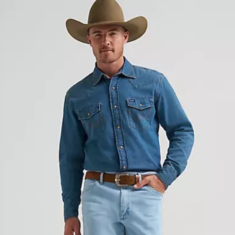 Wrangler Western Cowboy Indigo Pearl Button-Snap Denim Shirt Men’s XL NWOT
